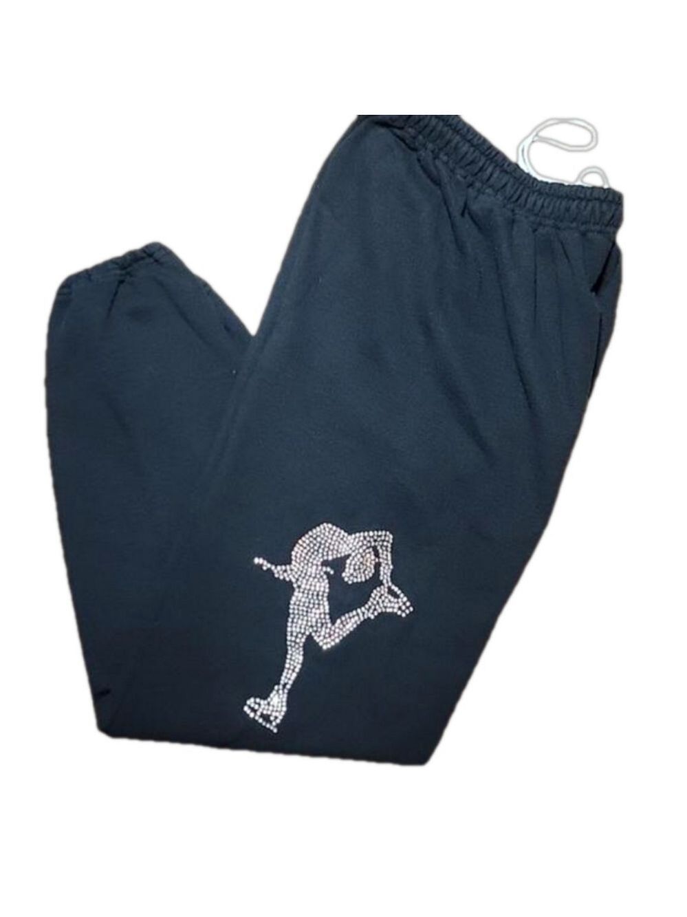 Gildan Heavy Blend Black Figure Skater Embellished Sweatpants Size Small EUC